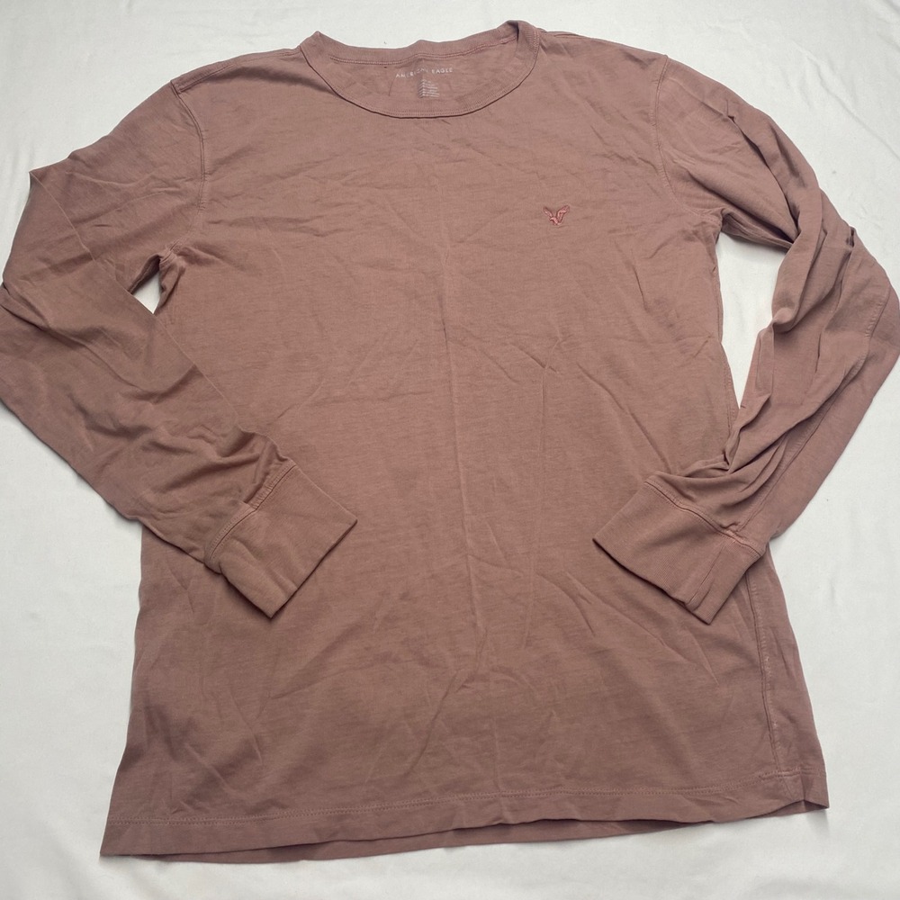 American Eagle Mens Long Sleeve Cotton Tee Mauve Pink Standard Fit M